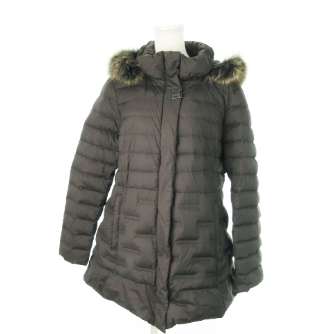 【中古】バルマン BALMAIN ダウンジャケット ステンカラー ブルーフォックス 毛皮 ジップアップ フーディ L 黒