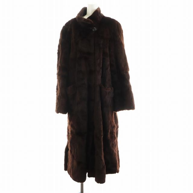【中古】エーシーバング A.C.BANG 毛皮 シェアードミンクファー ロング コート 総裏地 茶 ブラウン レディース
