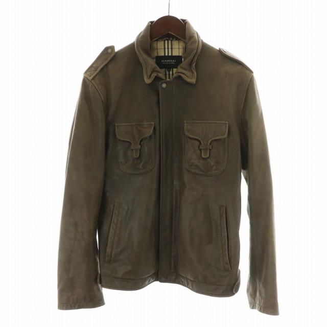 【中古】バーバリーブラックレーベル BURBERRY BLACK LABEL ミリタリー レザージャケット 裏ノバチェック L 茶 メンズ