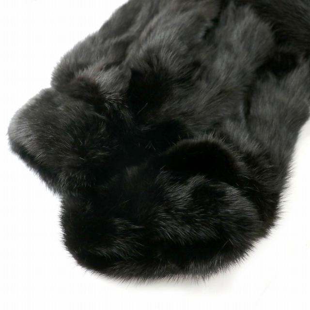 中古】ファーコート ハーフ ミドル ミンク 毛皮 総裏地 15号 黒