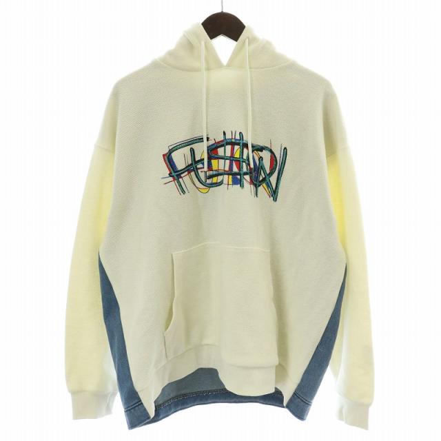 【中古】バウンディVaundy Logo Hoodie FUSION ロゴ フーディ パーカー プルオーバー デニム 切替 M 白 青