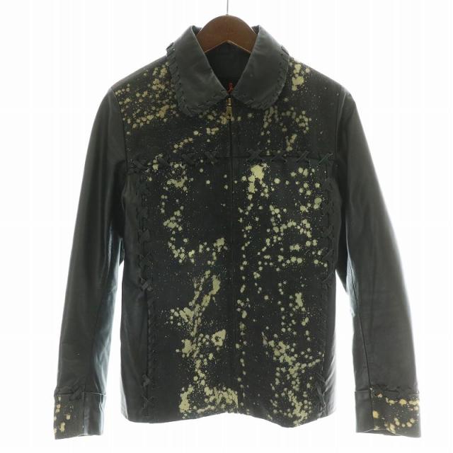 【中古】リッチヒッピー rich hippie ジャケット フェイクレザー デニム 編み込み ブリーチ加工 黒 ブラック