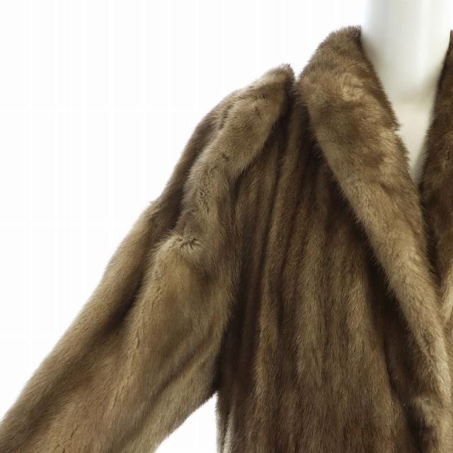 ノーブランド品 毛皮コート ミンクファー 長袖 総裏地 ミドル 11 L 茶