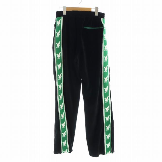 【中古】未使用品 オフホワイト OFF WHITE ベロアパンツ タグ付き ストレート ロゴ サイドライン L 黒 ブラック 中古】未使用品 オフホワイト OFF WHITE ベロアパンツ タグ付き