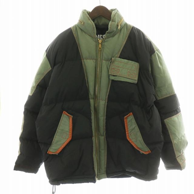 【中古】ディーゼル DIESEL W-TYPE2 ダウンジャケット ナイロン コットン 切替 M 黒 ブラック 緑 グリーン A03547