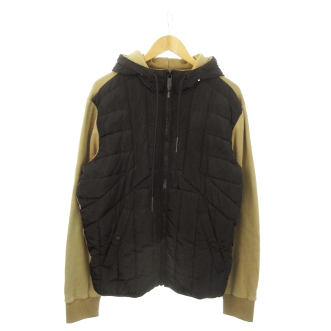 DIESEL パーカー ジップアップ 切替 異素材 スウェット 中綿 XL 茶