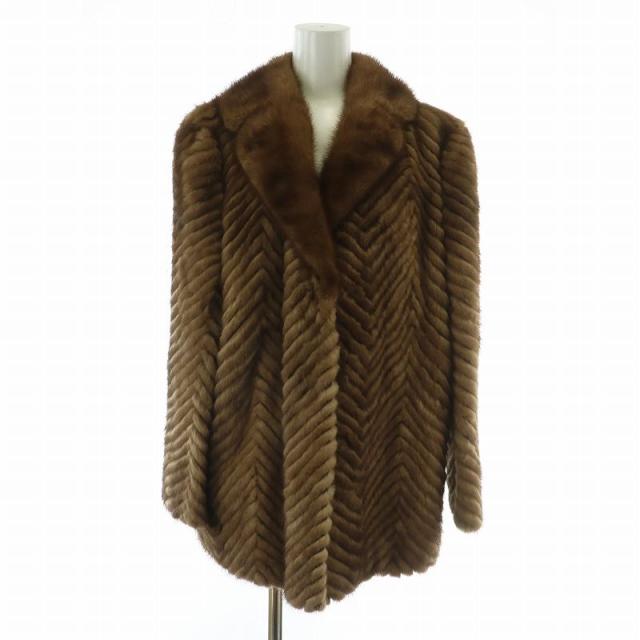 【中古】ノーブランド ファーコート アウター 毛皮 ミンク ミドル ヘリンボーン 15 XXL 茶色 ブラウン