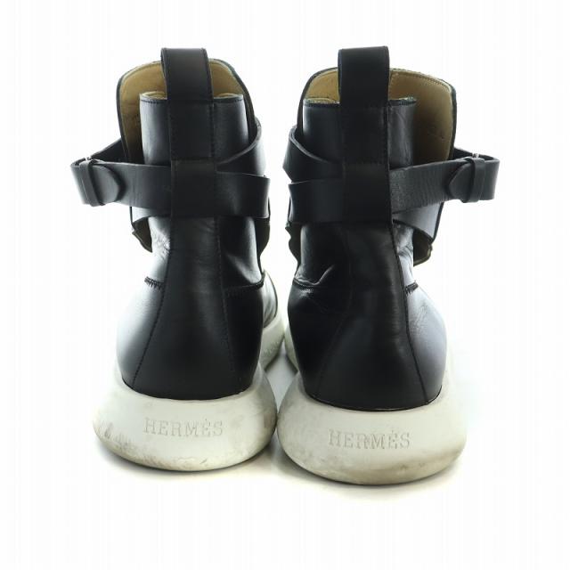 【中古】エルメス HERMES ショートブーツ ベルト レザー ラバー 切替 ロゴ 44 28.5cm 黒 ブラック 192516ZH