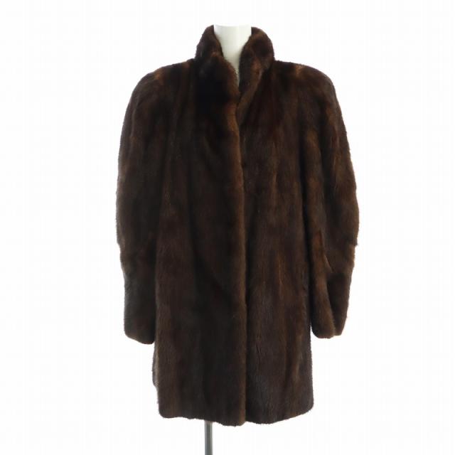 【中古】エンバ EMBA 毛皮コート ミンクファー 長袖 ミドル 総裏地 11 L 茶 ブラウン ■GY18 /MQ レディース