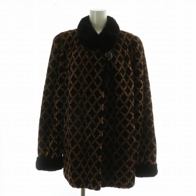 【中古】SAGA MINK 銀サガ Aren't ファーコート アウター 毛皮 シェアードミンク 襟ミンク ミドル 総柄 F 茶色
