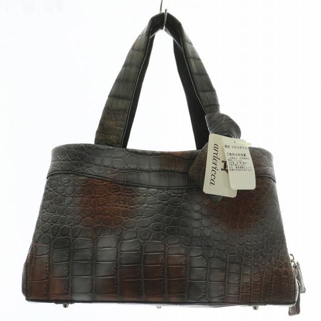 【中古】未使用品 ardericca ハンドバッグ クロコダイル レザー グレー 茶色 ブラウン /XZ ■GY18 レディース