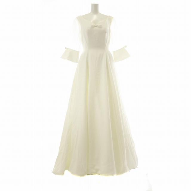 【中古】ノーブランド ウェディングドレス Aライン 長袖 リボン シンプル 11号 L 白 ホワイト /MW