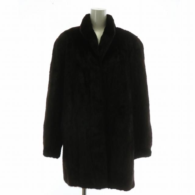 【中古】ノーブランド ファーコート アウター 毛皮 ミンク ミドル 肩パッド 11 L 茶色 ブラウン