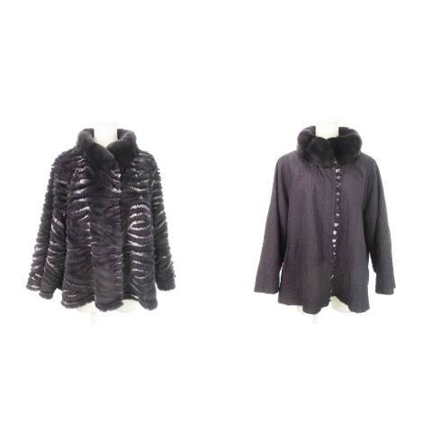 【中古】リリアン Lilian リバーシブル ファージャケット スタンドカラー ラビットファー 毛皮 シルク 絹 紫