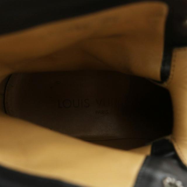 【中古】LOUIS VUITTON ショートブーツ レザー ラウンドトゥ ウイングチップ レースアップ ロゴ 6.5 25.5cm 黒
