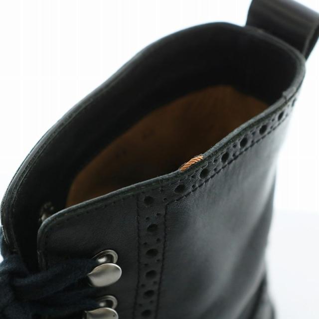 【中古】LOUIS VUITTON ショートブーツ レザー ラウンドトゥ ウイングチップ レースアップ ロゴ 6.5 25.5cm 黒