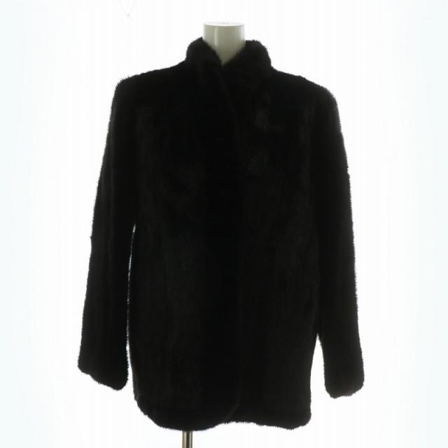 【中古】ノーブランド ファーコート アウター 毛皮 ミンク ミドル 肩パッド 黒 ブラック /XZ ■GY18 レディース