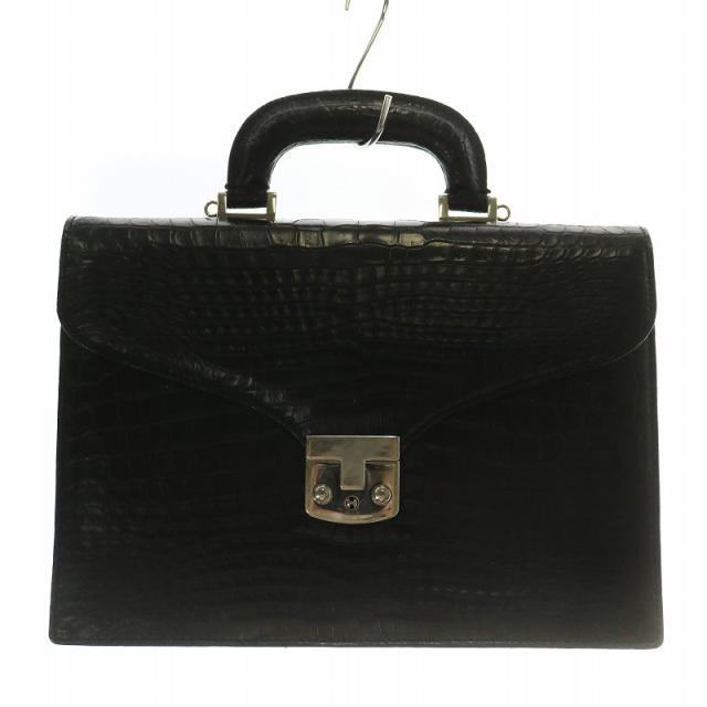 【中古】イザベラ ISSAVER クロコダイル ハンドバッグ ショルダー 2WAY ワニ革 レザー シルバー金具 黒 ブラック