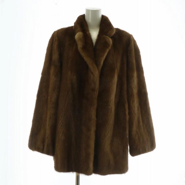 【中古】パルティーナ Partina ファーコート アウター 毛皮 ミンク ミドル 肩パッド 15 XXL 茶色 ブラウン
