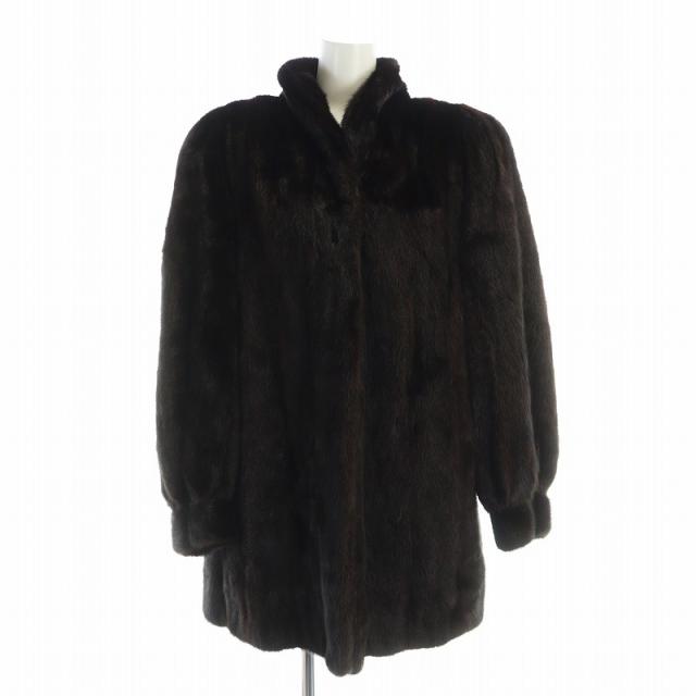 【中古】ブラックグラマ  BLACKGLAMA 毛皮 コート ミンクファー 総裏地 長袖 ミドル 13 LL 茶 ブラウン レディース