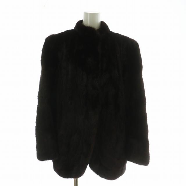 【中古】TOKYO GINZA MIRO ブラックグラマ BLACKGLAMA ファーコート アウター 毛皮 ミンク ミドル 肩パッド 9 M 茶色