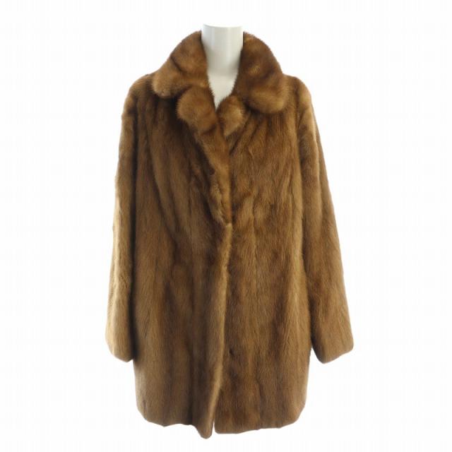 【中古】ノーブランド品 毛皮コート ミンクファー ミドル 長袖 総裏地 茶 ブラウン ■GY18 /MQ レディース