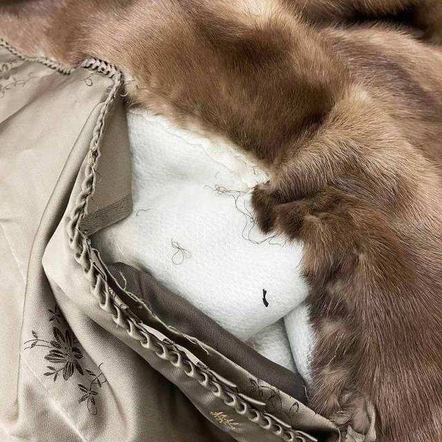 毛皮 コート シルバーフォックスファー ミドル 茶 ブラウン □GY18 /MW