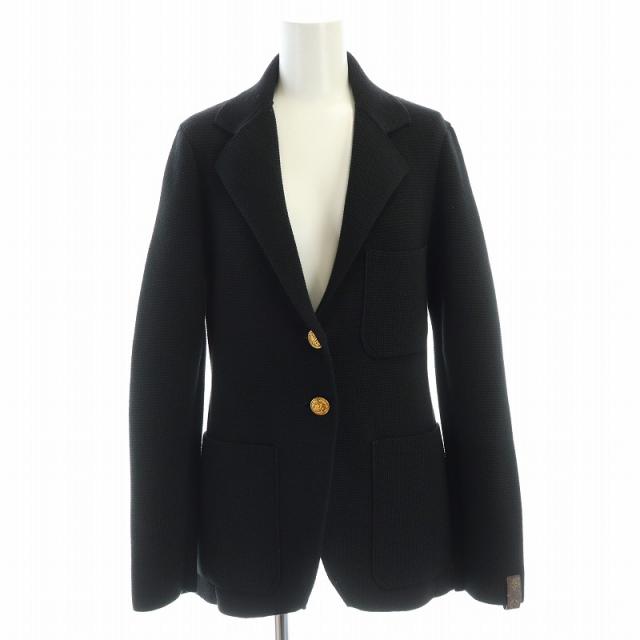 【中古】未使用品 ルイヴィトン 23AW テーラード ジャケット ニット コットン サイドベンツ 金ボタン XS 黒
