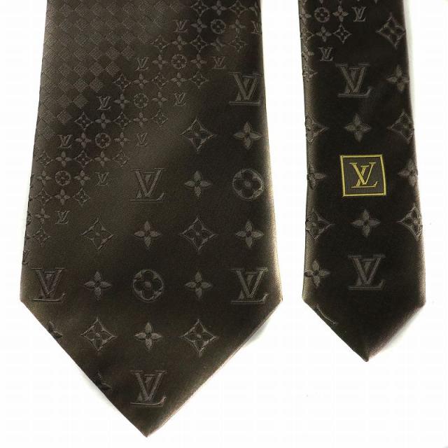 ルイヴィトン ダミエ モノグラム 100%シルク ネクタイ グレー系 イタリア製