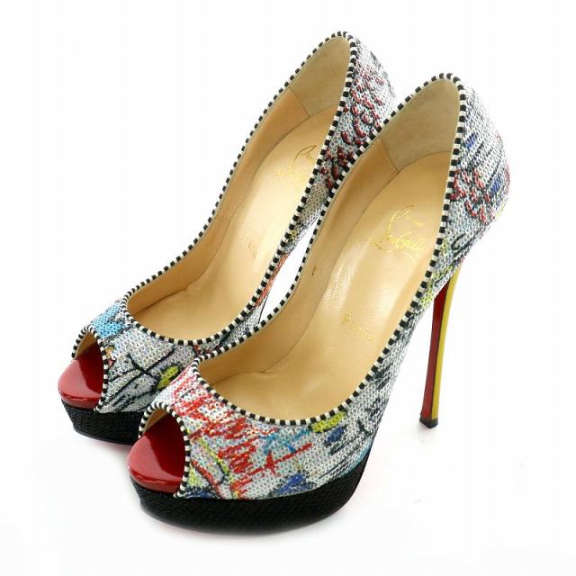 新品 ルブタン オープントゥ プラットフォーム パンプス ヌード 37