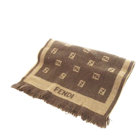 FENDI ズッカ柄 ウール マフラー フリンジ付き ブラウン FENDI