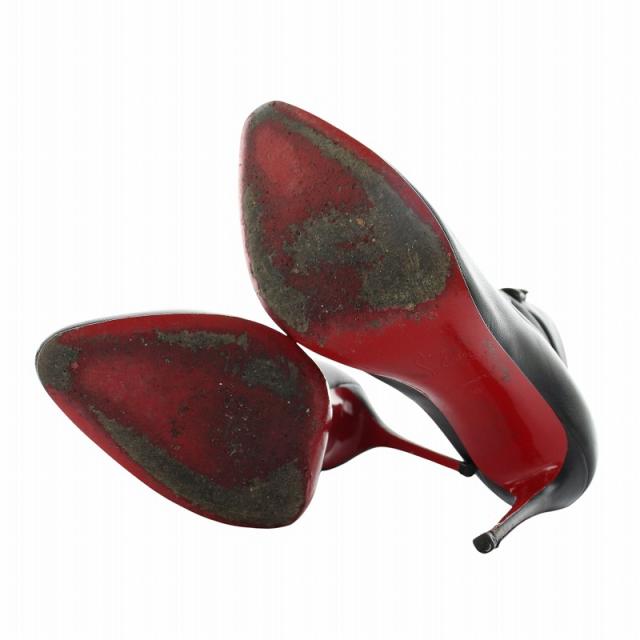 【中古】Christian louboutin ショートブーツ レザー ポインテッドトゥ ピンヒール ボタン 36 23cm 黒 中古】Christian louboutin ショートブーツ レザー ポインテッドトゥ