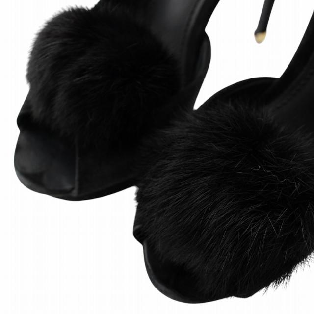 【中古】ルイヴィトン パンプス セパレート スエード レザー オープントゥ ミンクファー ポンポン 毛皮 35 22.5cm 黒