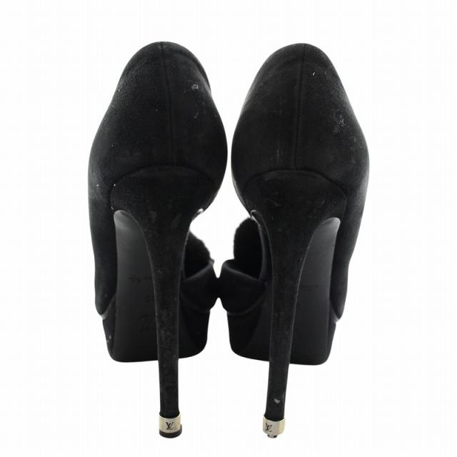 【中古】ルイヴィトン パンプス セパレート スエード レザー オープントゥ ミンクファー ポンポン 毛皮 35 22.5cm 黒