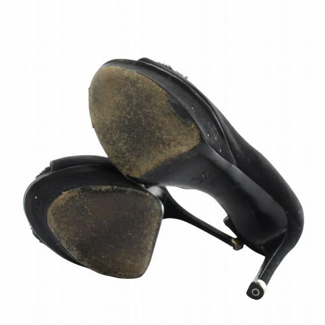 【中古】ルイヴィトン パンプス セパレート スエード レザー オープントゥ ミンクファー ポンポン 毛皮 35 22.5cm 黒