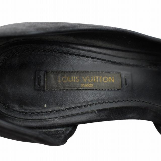 【中古】ルイヴィトン パンプス セパレート スエード レザー オープントゥ ミンクファー ポンポン 毛皮 35 22.5cm 黒