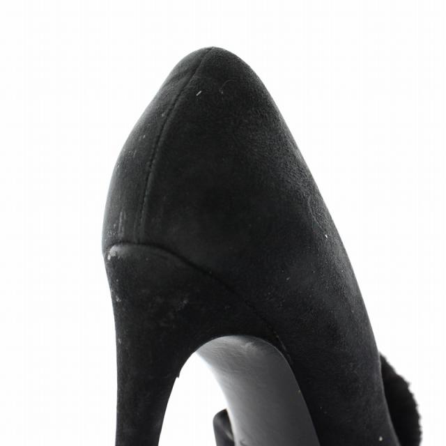 【中古】ルイヴィトン パンプス セパレート スエード レザー オープントゥ ミンクファー ポンポン 毛皮 35 22.5cm 黒