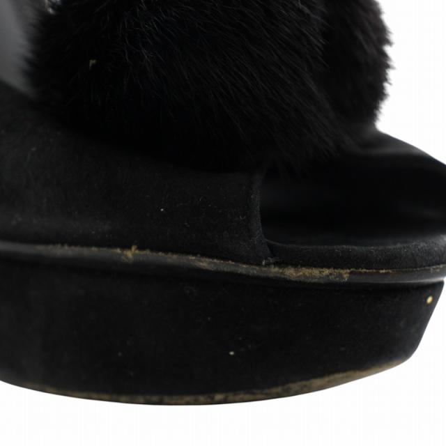 【中古】ルイヴィトン パンプス セパレート スエード レザー オープントゥ ミンクファー ポンポン 毛皮 35 22.5cm 黒
