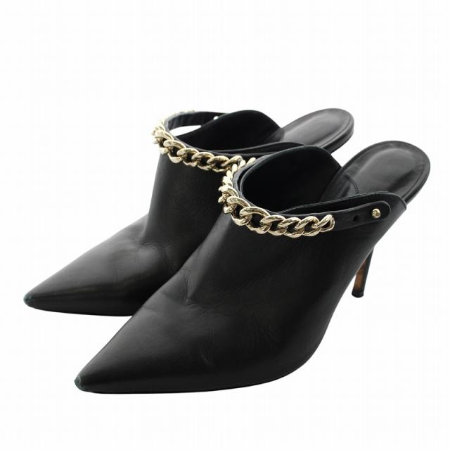 【中古】ジミーチュウ JIMMY CHOO ミュール パンプス レザー ポインテッドトゥ ピンヒール チェーン 35.5 22.5cm 黒