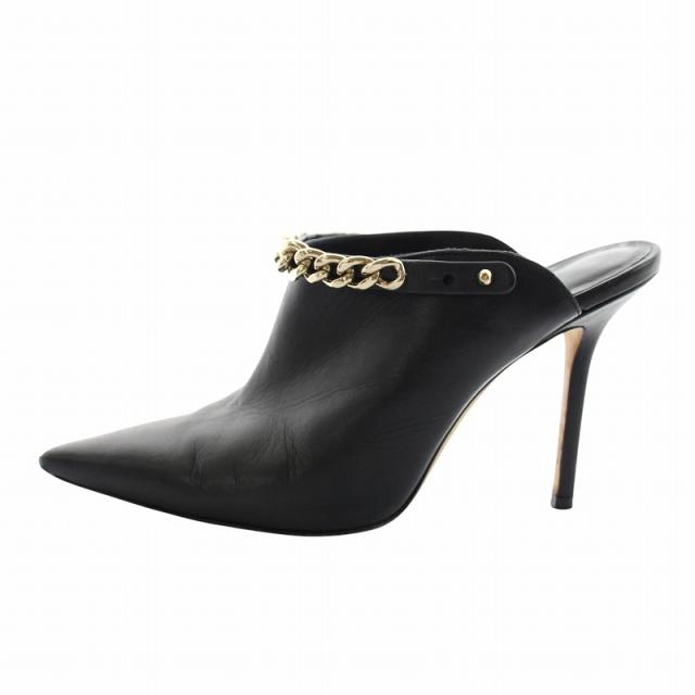 【中古】ジミーチュウ JIMMY CHOO ミュール パンプス レザー ポインテッドトゥ ピンヒール チェーン 35.5 22.5cm 黒