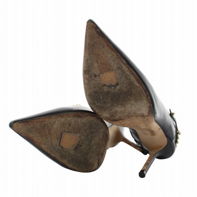 【中古】ジミーチュウ JIMMY CHOO ミュール パンプス レザー ポインテッドトゥ ピンヒール チェーン 35.5 22.5cm 黒