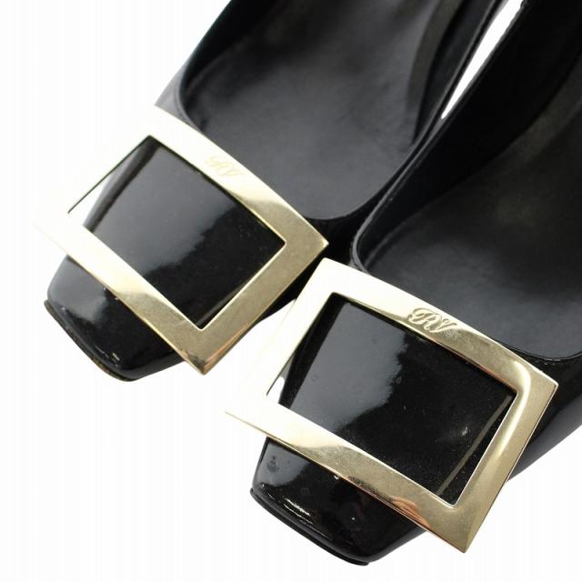 【中古】ROGER VIVIER BELLE VIVIER パンプス エナメル スクエアトゥ ヒール ゴールド金具 ロゴ 35.5 22.5cm 黒