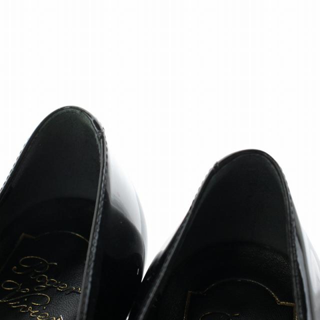 【中古】ROGER VIVIER BELLE VIVIER パンプス エナメル スクエアトゥ ヒール ゴールド金具 ロゴ 35.5 22.5cm 黒