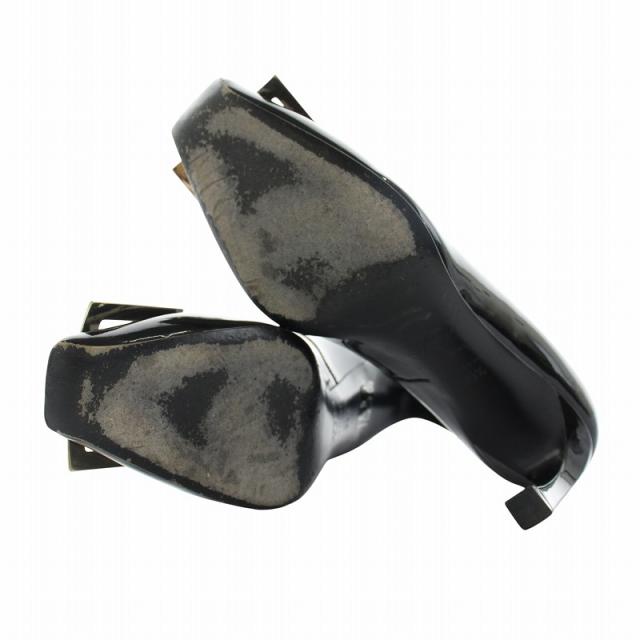 【中古】ROGER VIVIER BELLE VIVIER パンプス エナメル スクエアトゥ ヒール ゴールド金具 ロゴ 35.5 22.5cm 黒