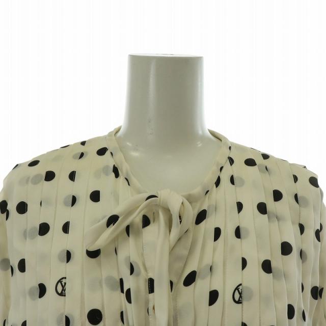 ルイヴィトン 22SS シャツ ブラウス 長袖 シルク ドット 34 白 黒