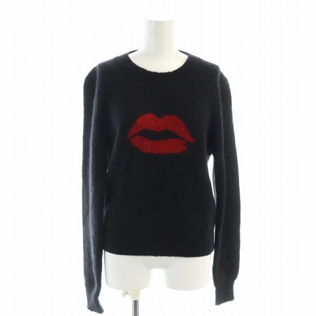 【中古】サンローラン パリ SAINT LAURENT PARIS 17AW Slow Kissing ニット セーター 長袖 ロゴ キスマーク S 黒