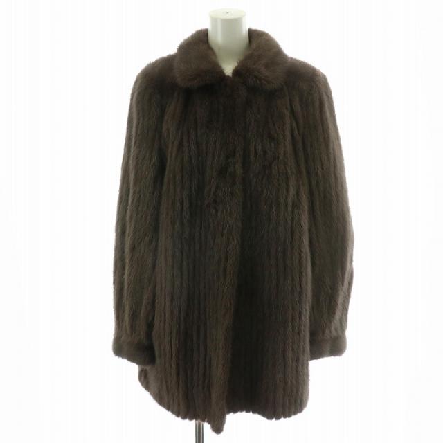 【中古】ファーコート ミドル ハーフ ミンクファー 毛皮 ステンカラー 総裏地 11 1/2 茶 ブラウン /MP ■GY18