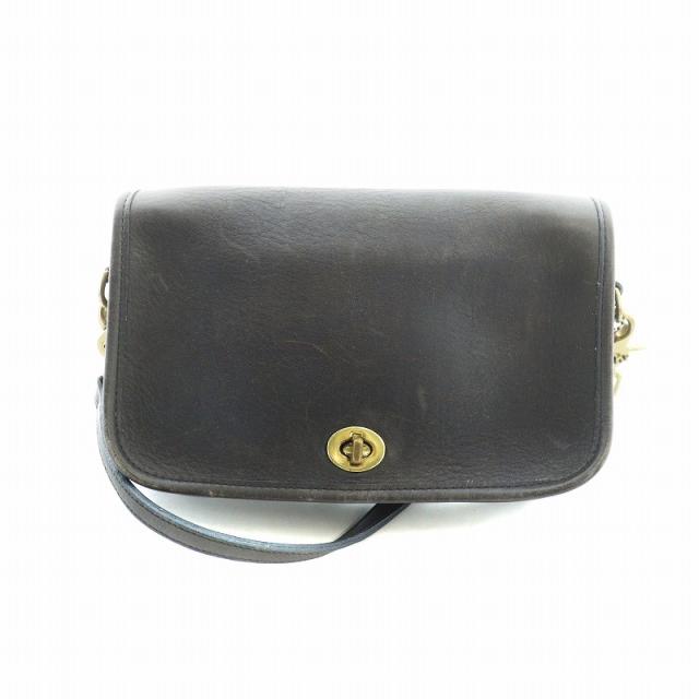 【中古】コーチ COACH オールドコーチ ヴィンテージ USA アメリカ製 ショルダーバッグ 斜めがけ ロゴ レザー 黒 9755