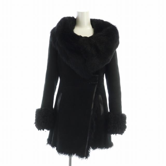 【中古】ノーブランド品 毛皮コート ムートン ミドル 長袖 羊革 トグルボタン 黒 ブラック ■GY18 /MQ レディース