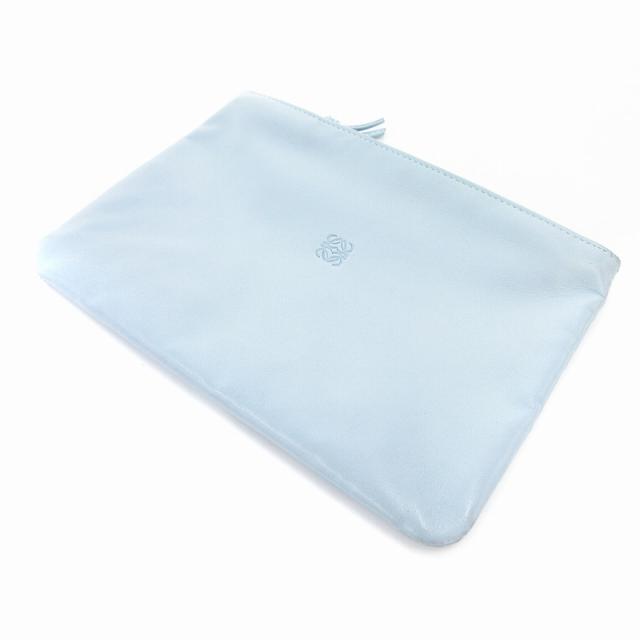 中古】ロエベ LOEWE ポーチ アナグラム 型押しロゴ ライトブルー /AE